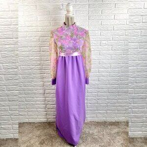 Vintage Purple and Pink Floral Maxi Dress Size Medium
